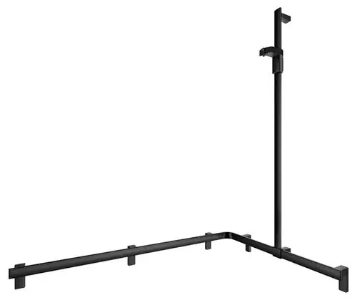 Schwarzer Duschhandlauf aus Metall mit einer senkrechten Stange und einer horizontalen Halterung, designed von Keuco, zur Unterstützung in Duschbereichen.